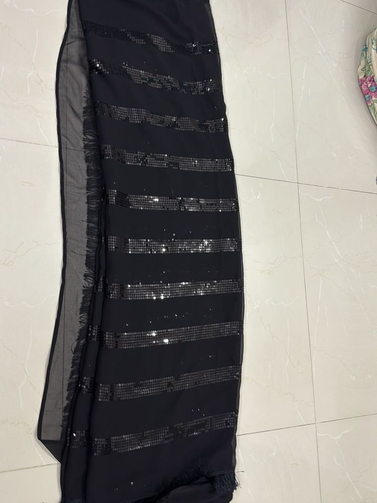 Elegant Black Sequin Saree
