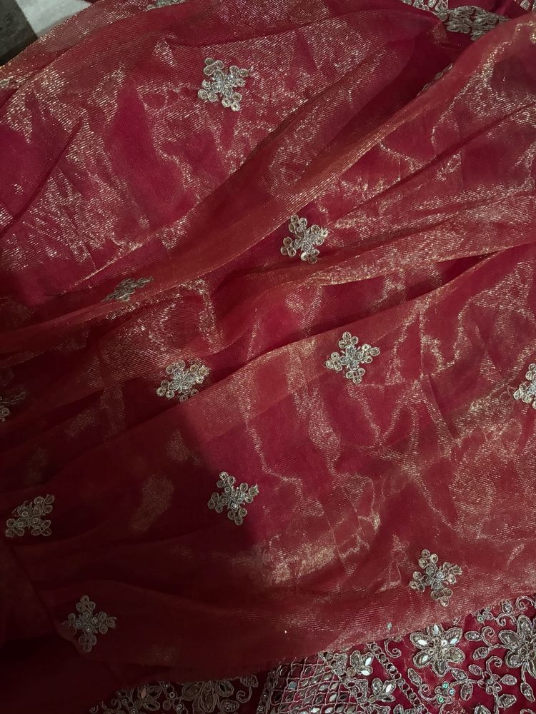 Red Net Embellished Dupatta
