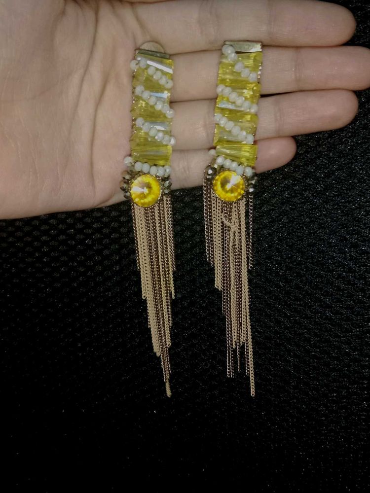Yellow Beaded Drop Earrings