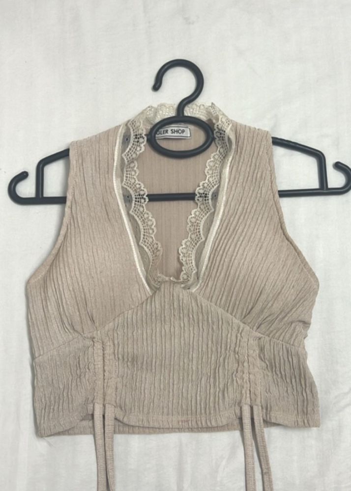Lace Trim Drawstring Crop Top