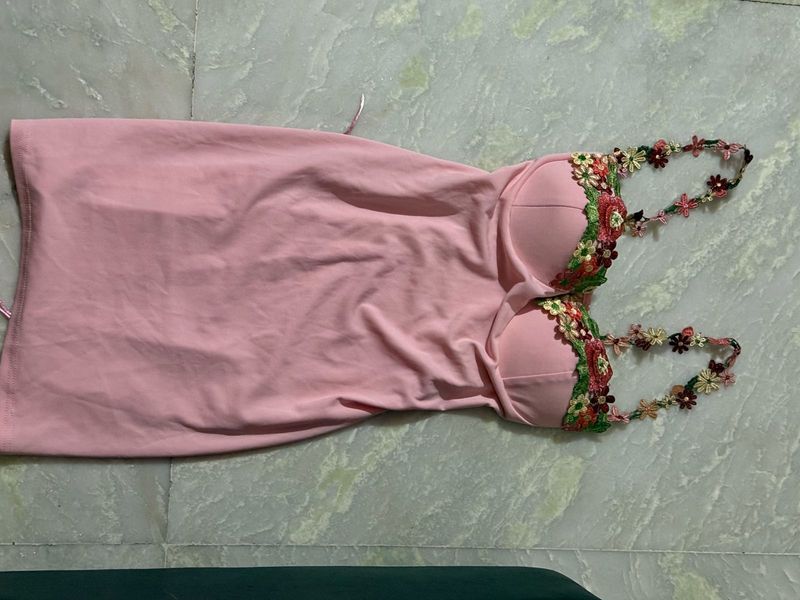 Pink Floral Strap Dress