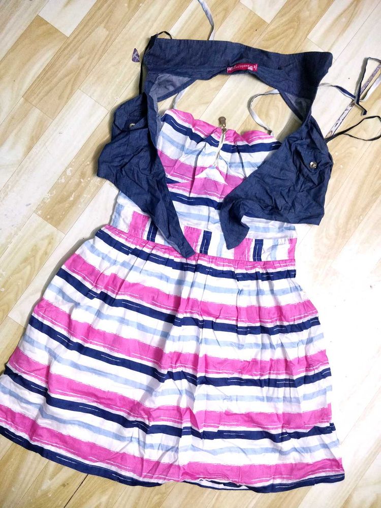 Striped Sundress with Denim Shrug