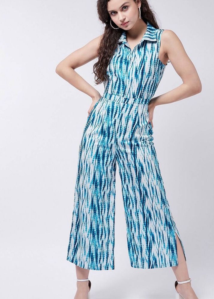 Printed Shirt Style Collar Jumpsuit