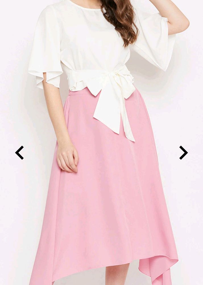 Waist Tie Up Top And Skirt Set