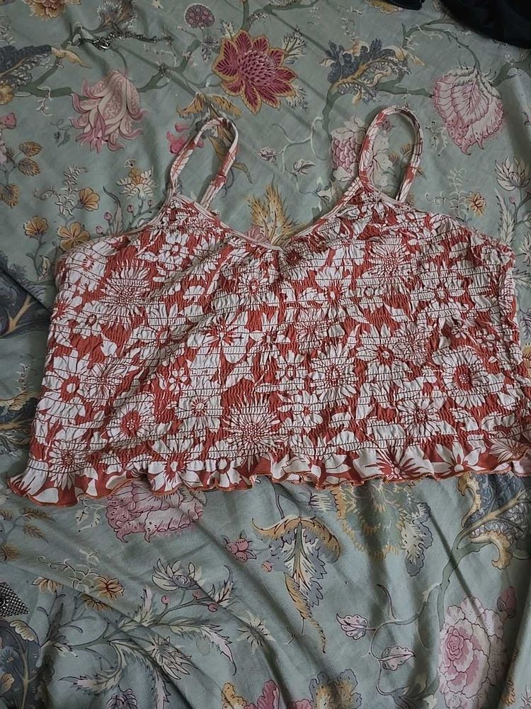 American Eagle Floral Orange Crop Top