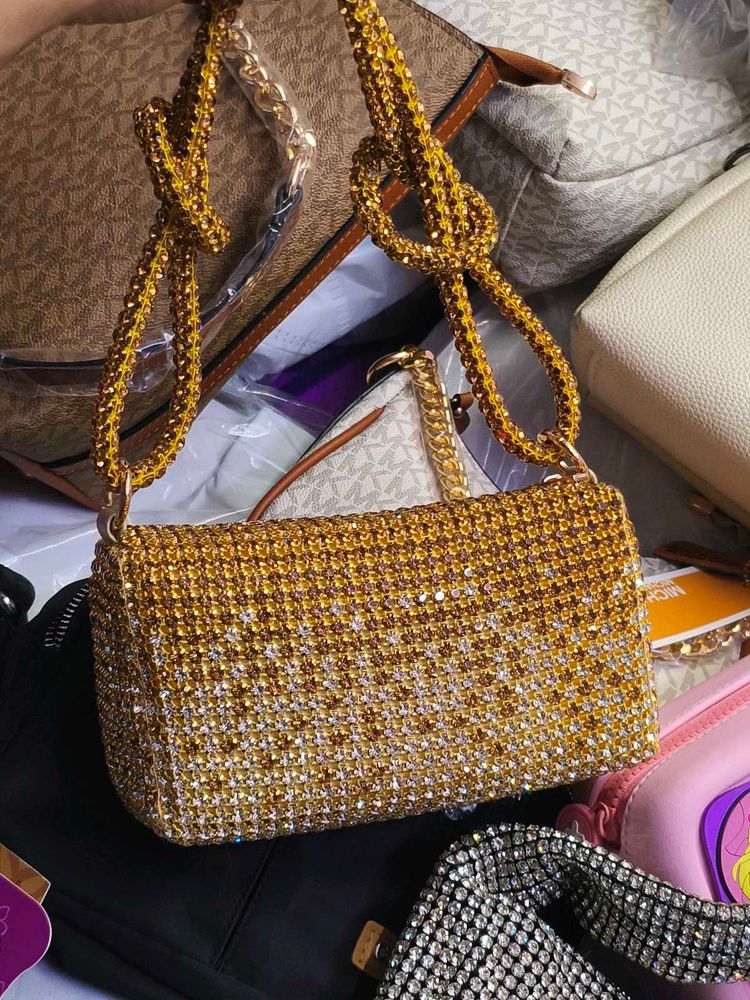 gold Rhinestone Embellished Evening Bag