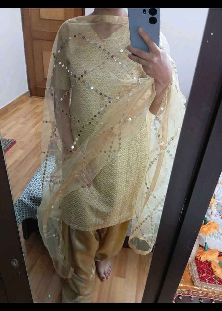 Golden Patiyala Suit without Dupatta