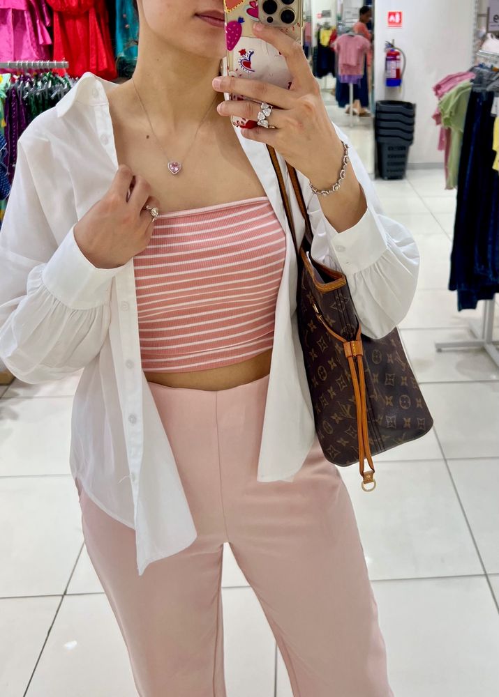 Pink &amp; White Stripes Crop Top