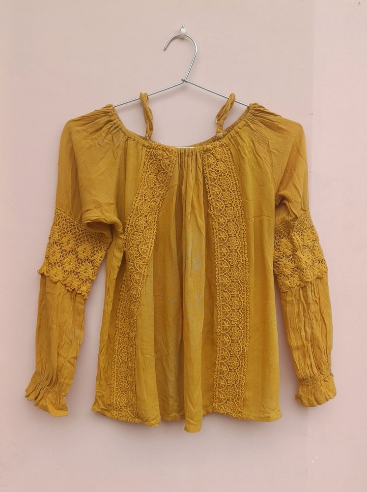 Mustard colour cotton top for women