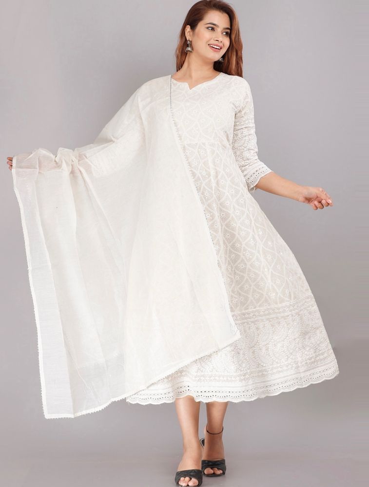 Chicken Kari Anarkali Dress With Duppatta