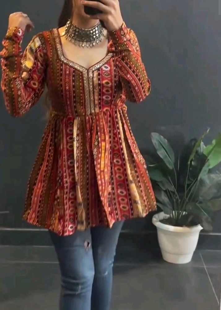 Multi Color Printed Raha Short Kurti