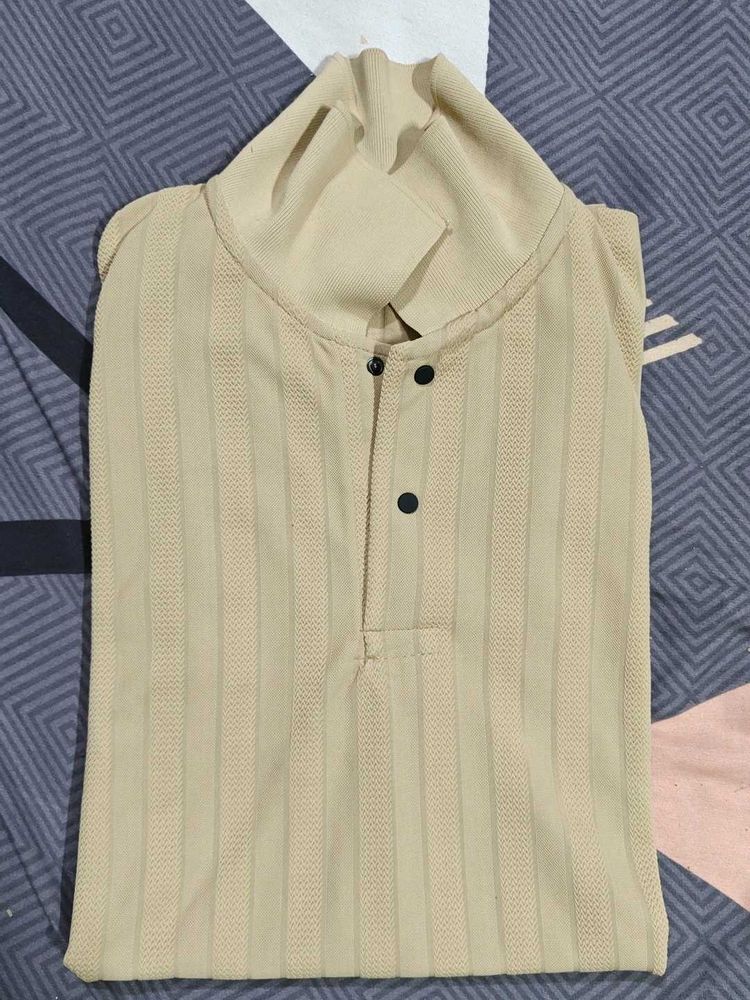 Beige Striped Polo Shirt