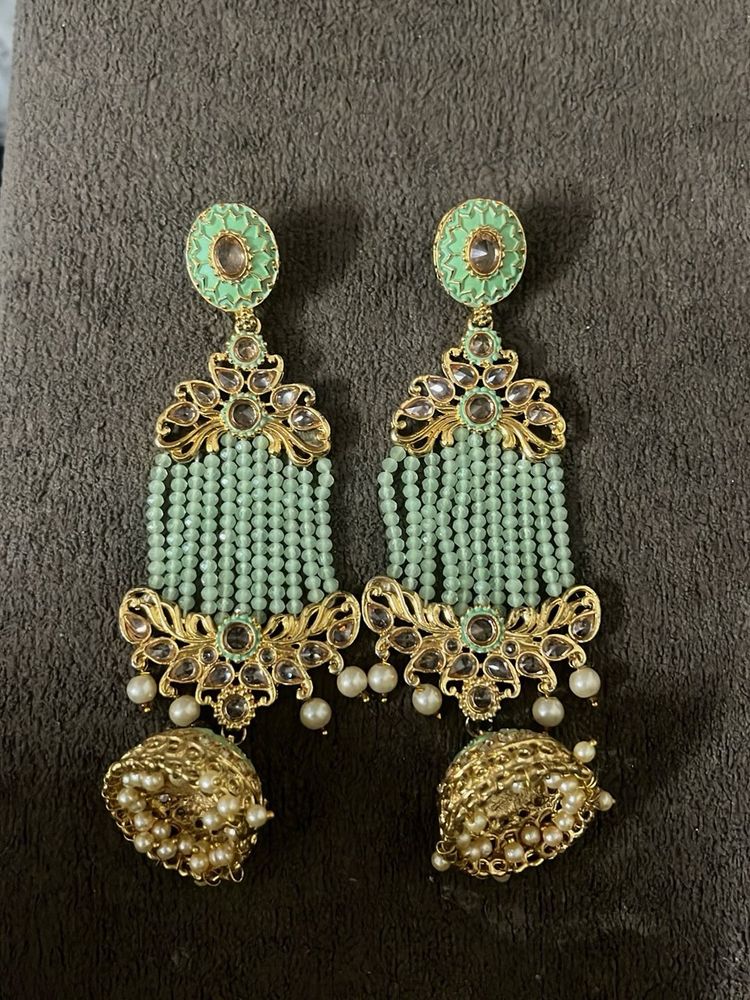 Sea Green Elegant Jhumka Earrings