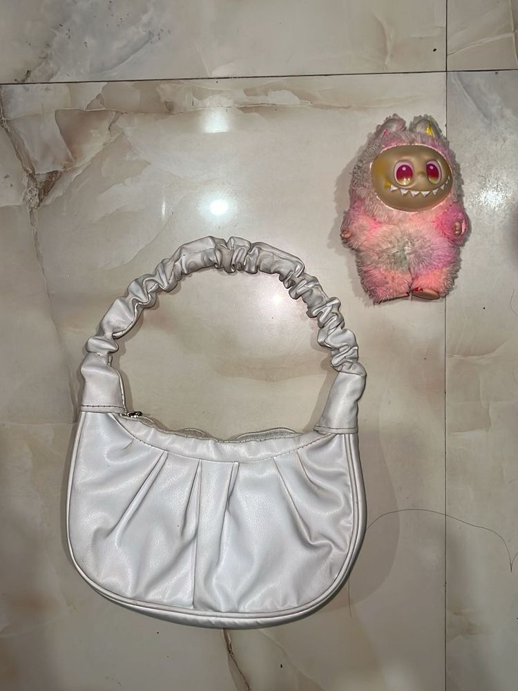 White Ruched Shoulder Bag