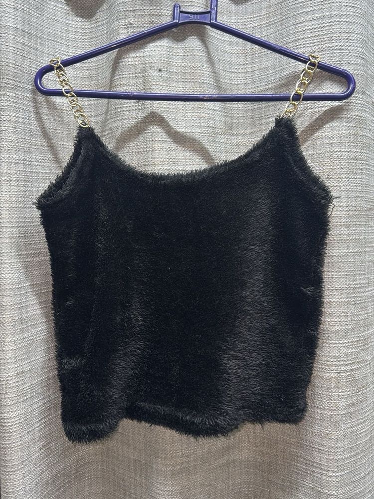 Fuzzy Black Chain Top