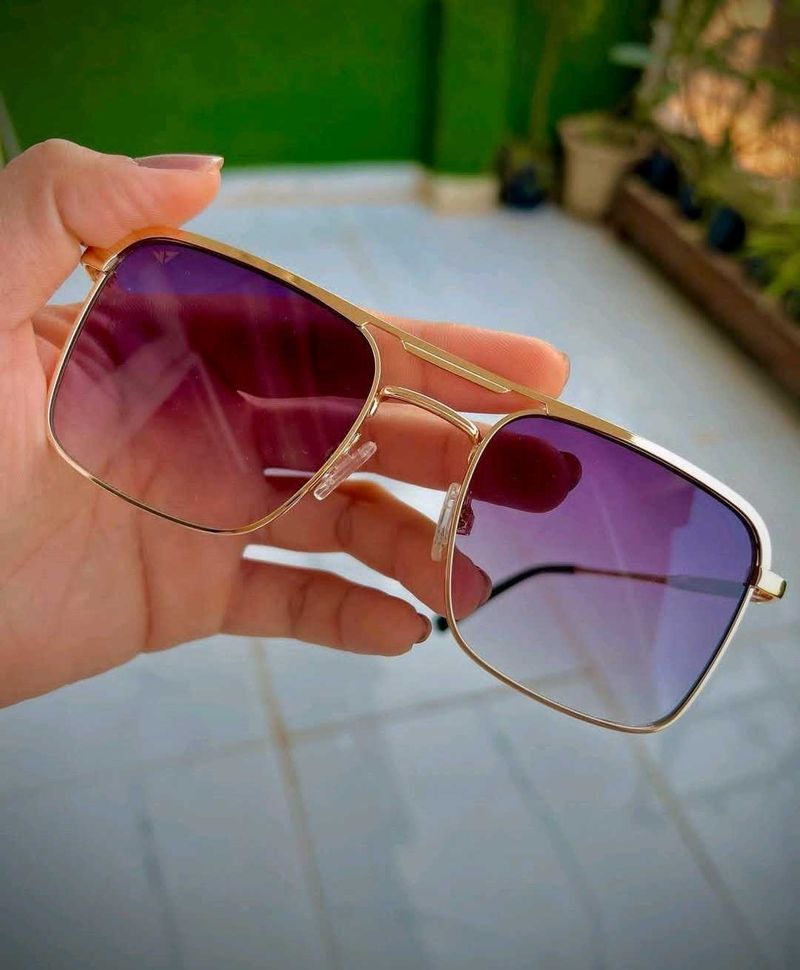 Gold Frame Purple-Pink Gradient Sunglasses