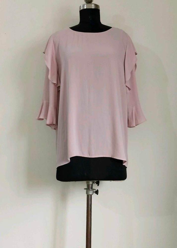 Dusty Pink Ruffle Sleeve Blouse