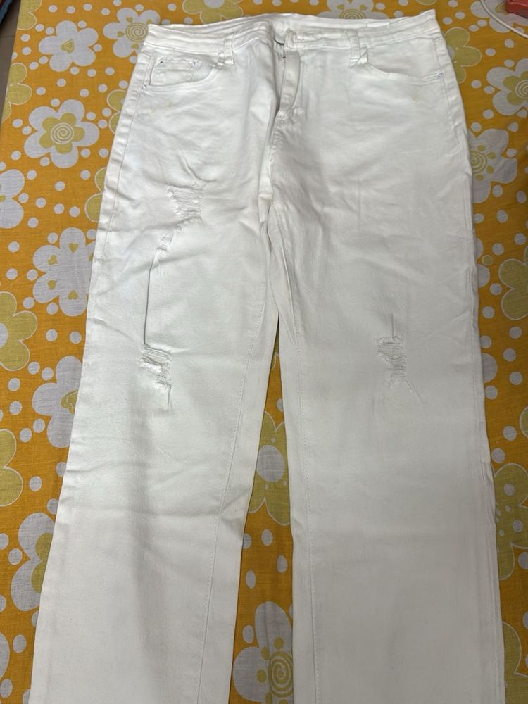 Distressed White Leg Jeans