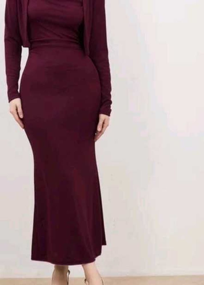 Burgundy Dress &amp; Shrug Set
