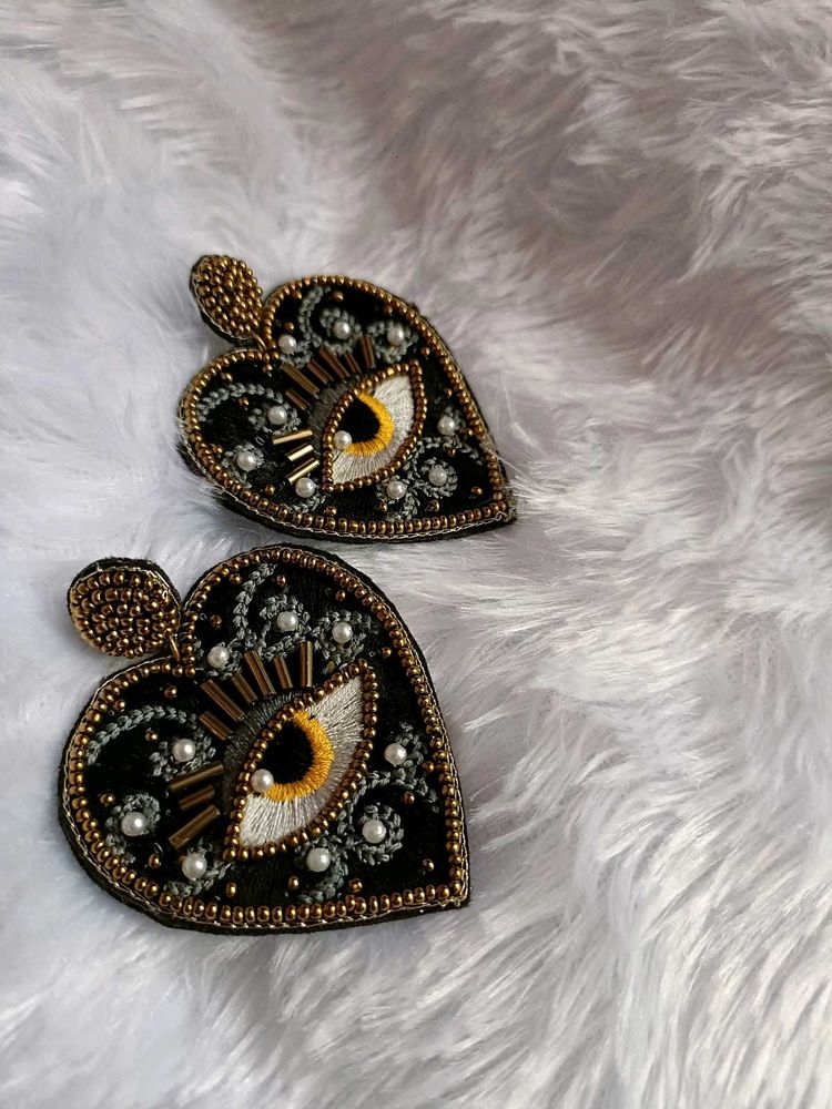 Beaded Evil Eye Black Earrings
