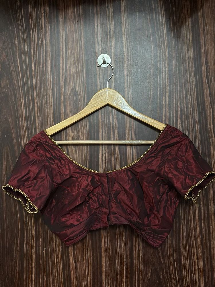 Maroon Blouse with Gold Trim