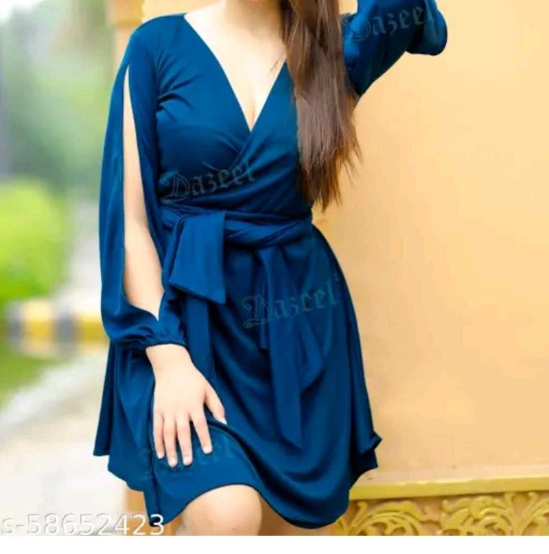 Blue V-Neck Wrap Mini Dress
