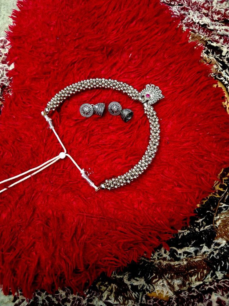 Oxidized Silver Necklace &amp; Earring Set