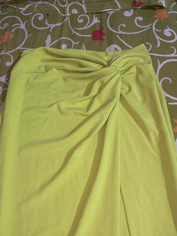 Chartreuse Twist Front Long Skirt