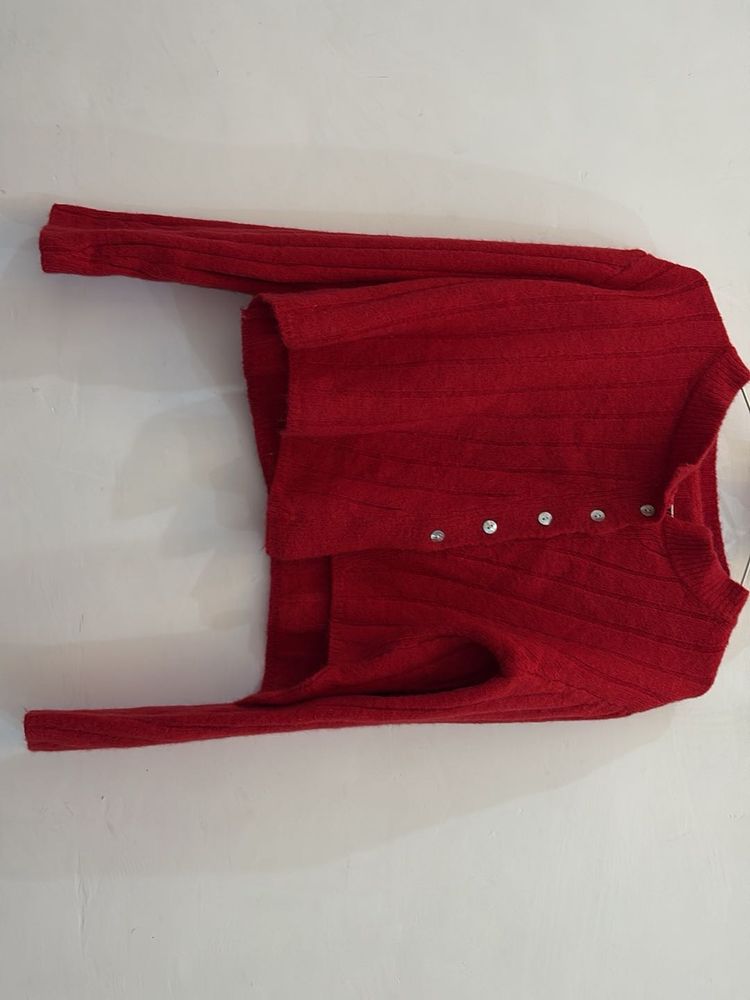 Red Button-Down Cardigan