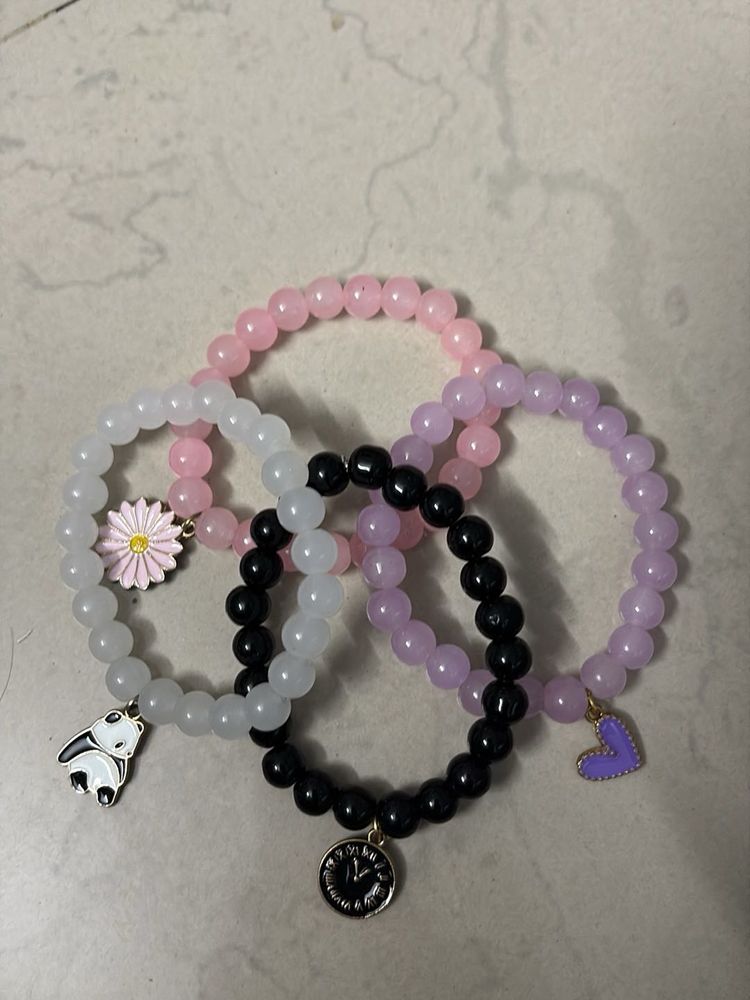 Beaded Charm Bracelets (Set of 4)