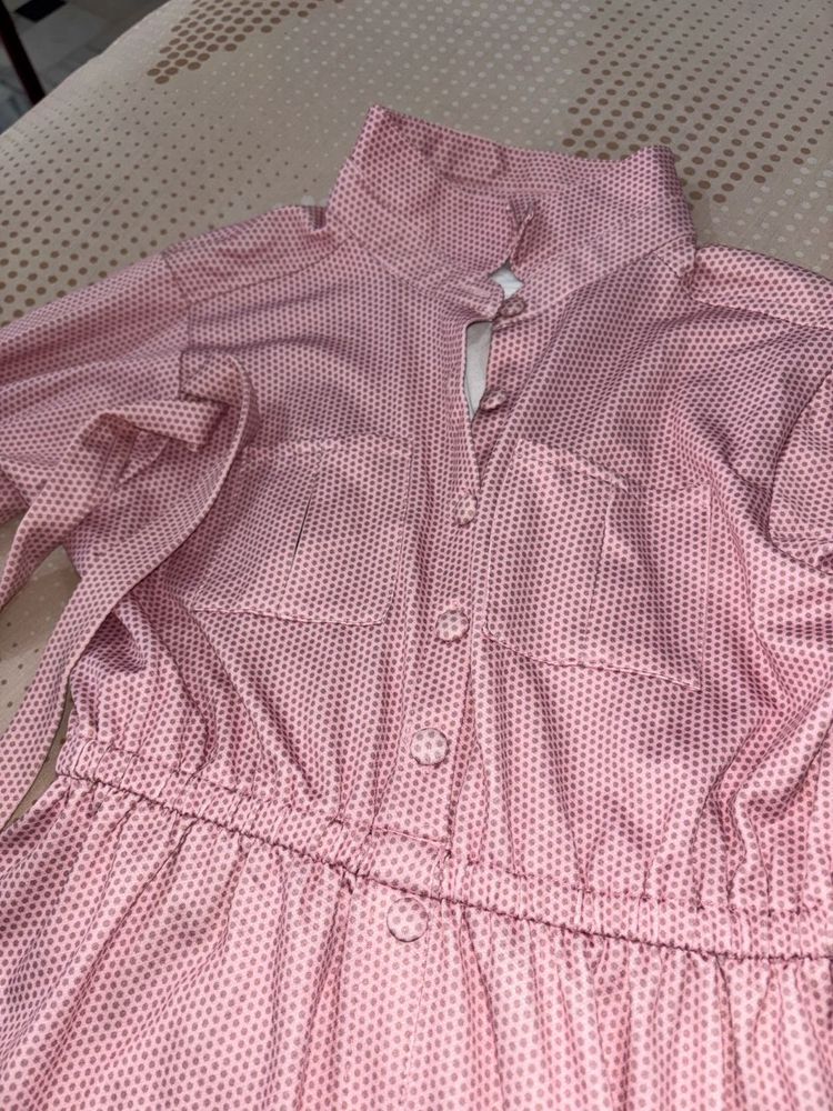 Pink Polka Dot Shirt Dress