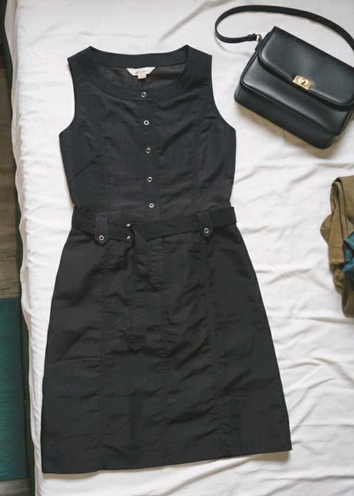 Classic belted button up Black dress