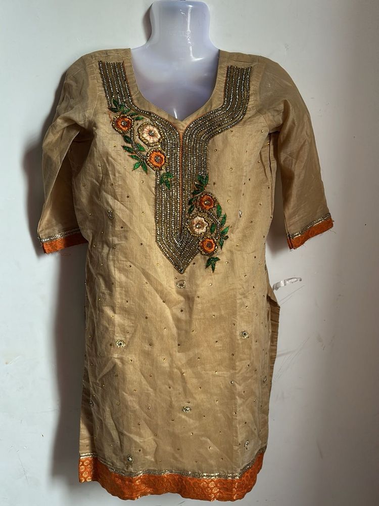 Embroidered Beige Kurti Set Of 2