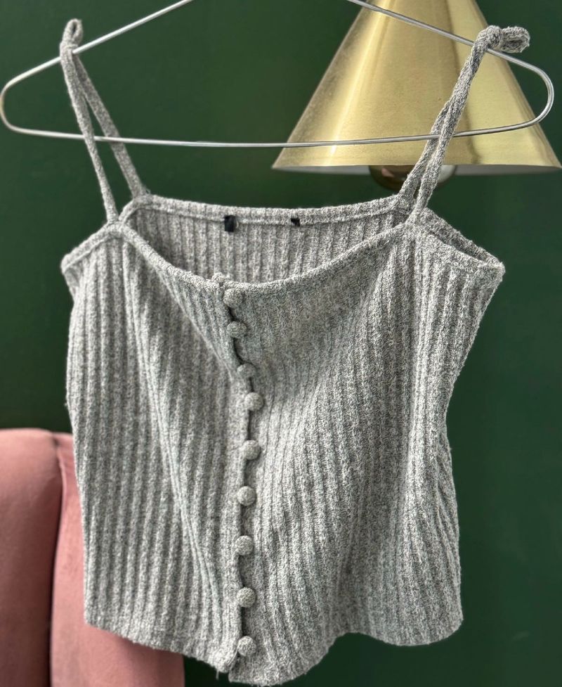 Cute Grey Button Tank Top