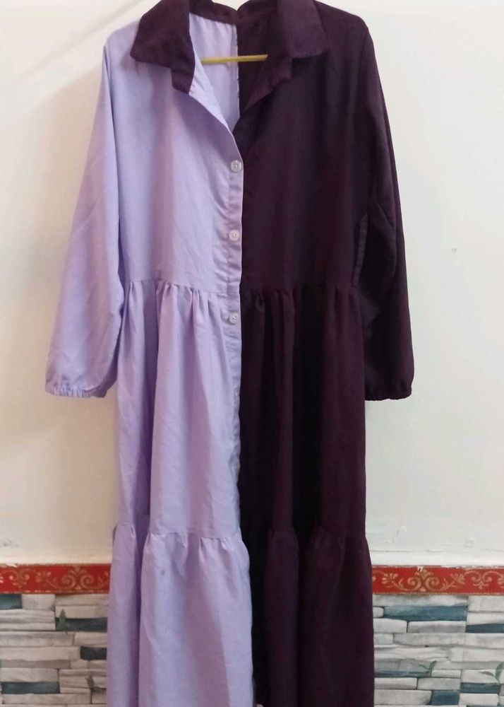Two-Tone Maxi Shirt Dress