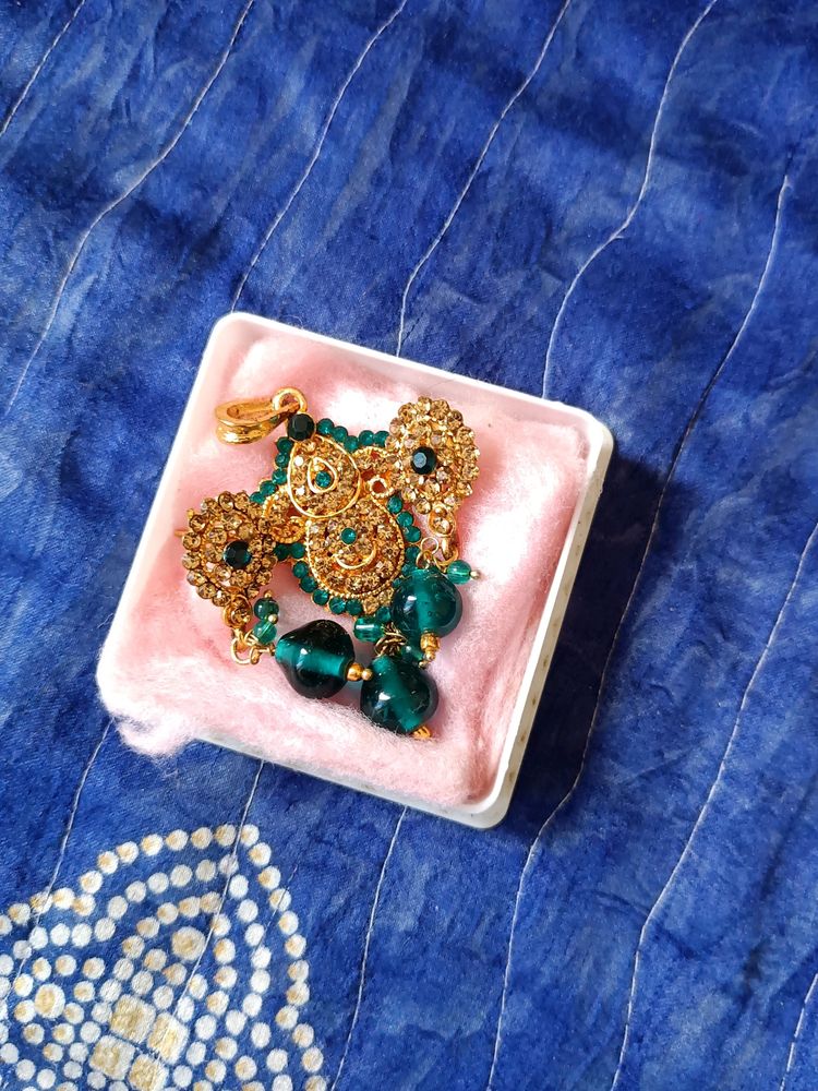 Earrings With Pendant... Gold With Blue Stones