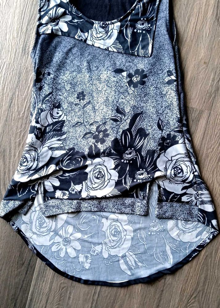 Floral Print Tank Top, Front Short - Back Long