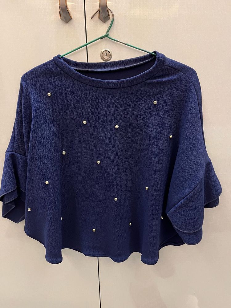 Cute Navy Blue Pearl Top