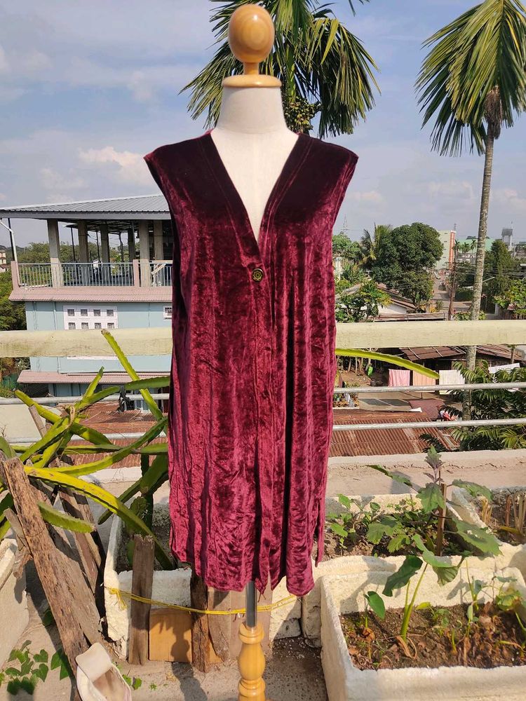 Velvet Maroon Sleeveless Vest