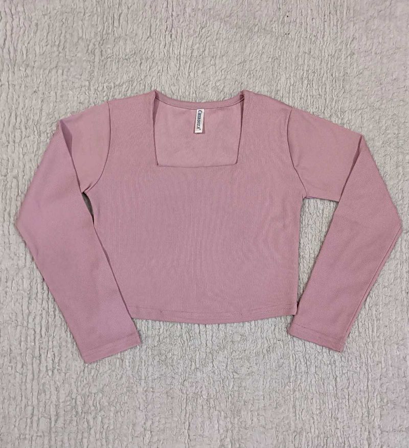 Cute Pink Square Neck Top For Women