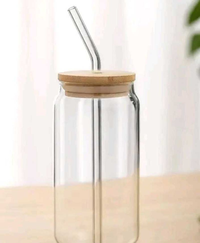 Glass Iced Coffee Cup with Bamboo Lid &amp; Straw