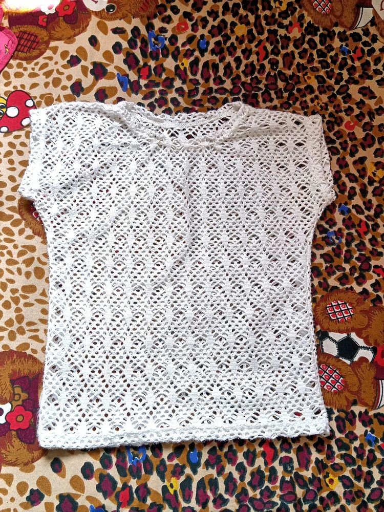 White Party Wear Net Top