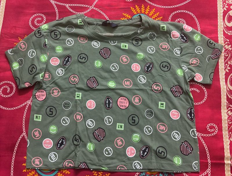 Trendy Olive Green Printed Crop Top