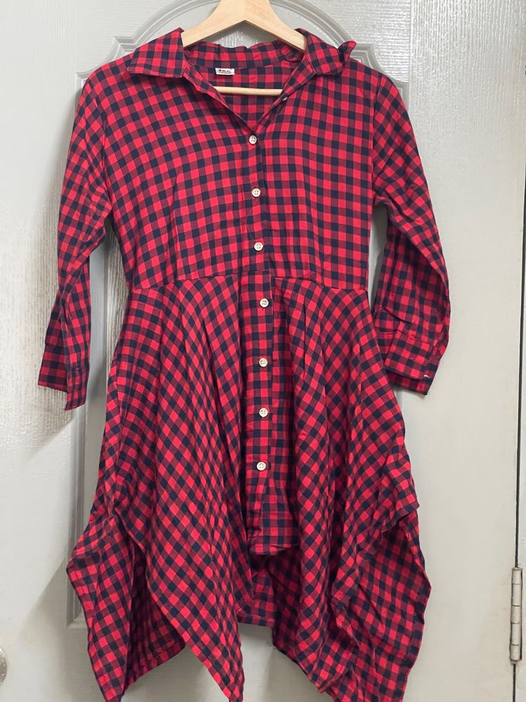 Red And Black Checkered Shirt Dress In Size Medium