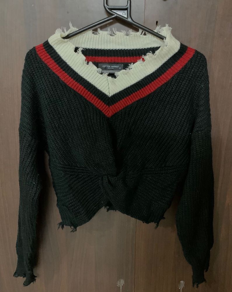 Cropped V-Neck Sweater