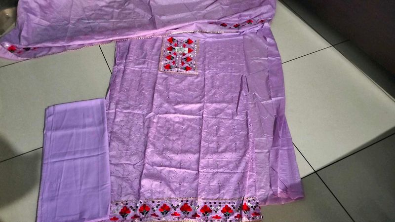 Lavender Colour Cotton Silk Suit
