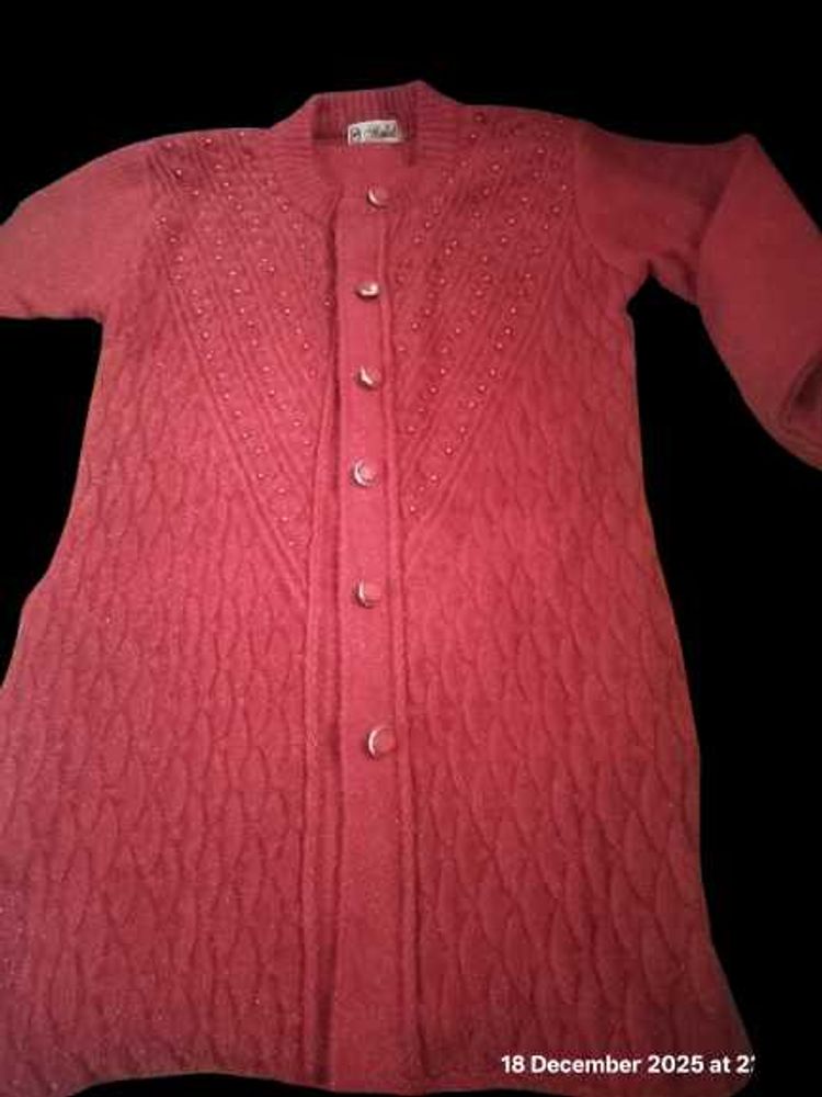 Elegant Red Cardigan with Embellishments