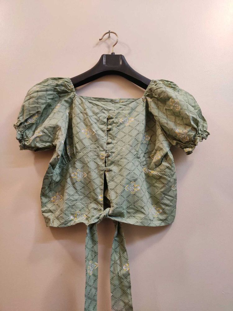 Green Puff Sleeve Top