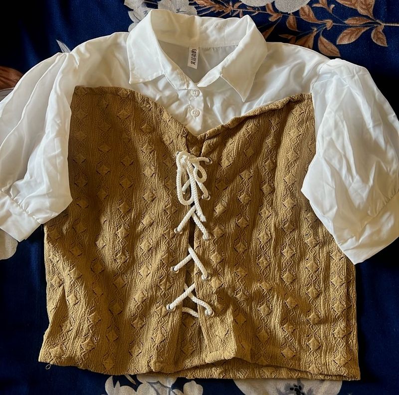 Lace-Up Corset Style Puff Sleeve Top