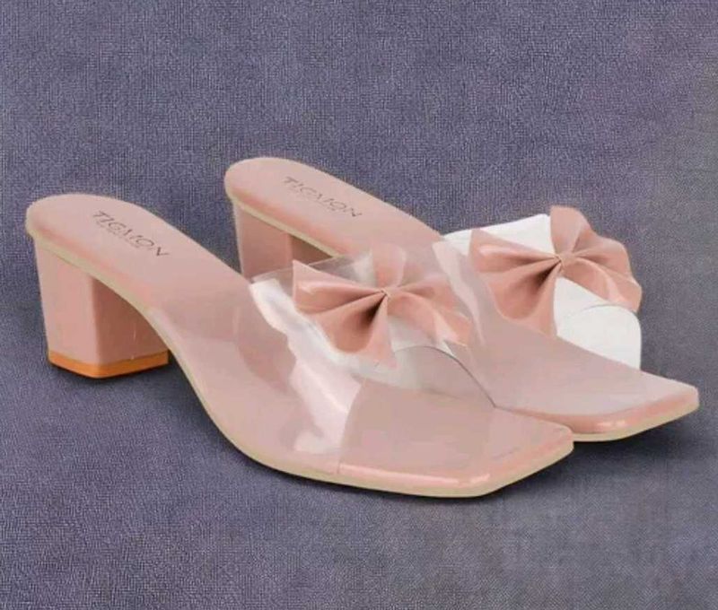 Pink Bow Block Heel Mules